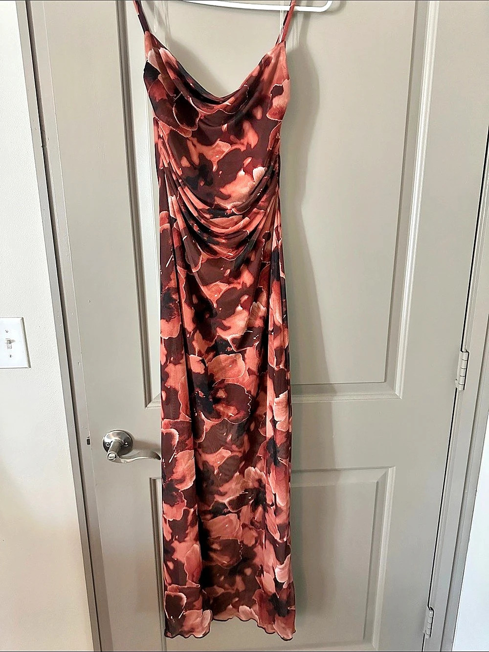 Abstract Print Maxi Dress in Brown & Pink Like New